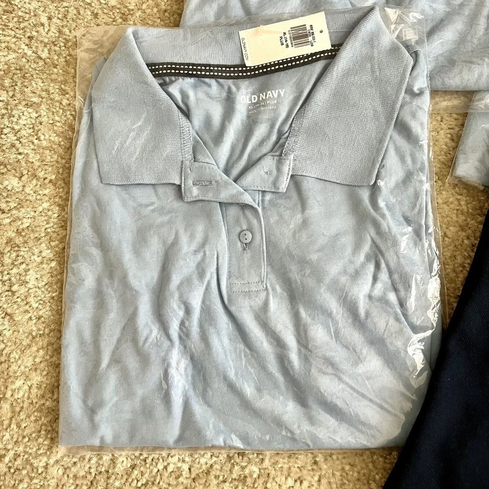 Lot 4 OLD NAVY Girls X-Large 14-16 Plus Polo Shirt Short Sleeve Navy & Baby Blue